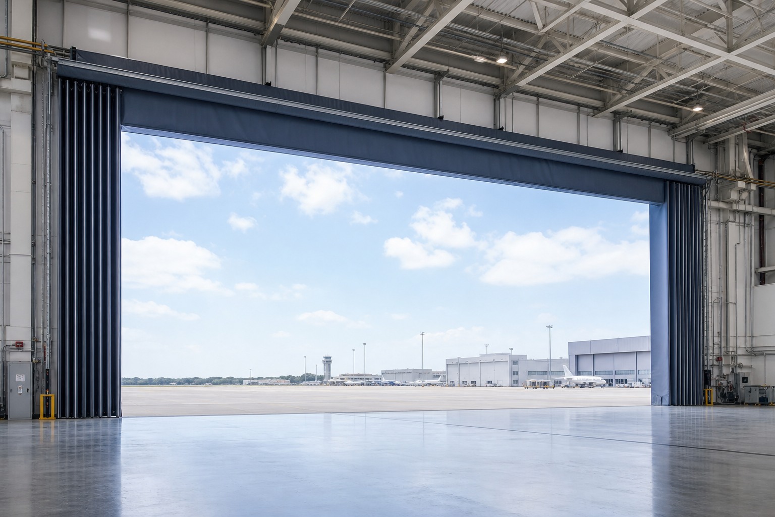 Flexible Gate (Rapid Folding Door) ประตูพับขนาดใหญ่ สำหรับ Hangar โกดัง — XEKA AUTO DOOR