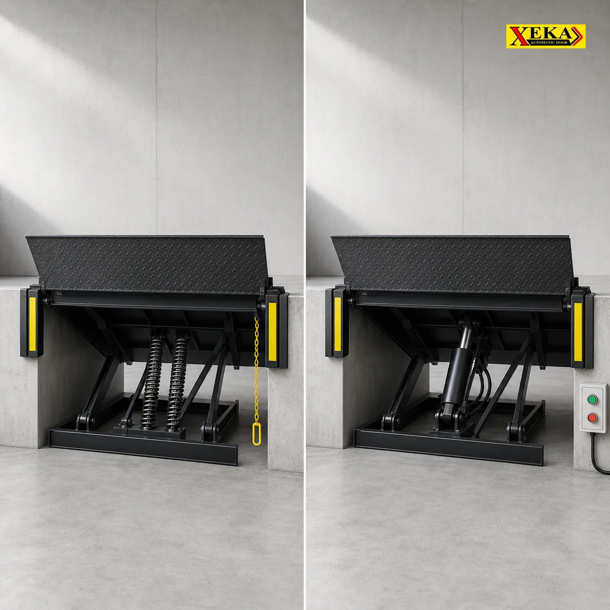 เปรียบเทียบ Dock Leveler Mechanical (สปริง+สายโซ่) กับ Hydraulic (มอเตอร์+ปุ่มกด) XEKA